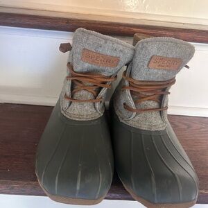 Sperry Saltwater Wool Embossed Duck Boots Gray STS82475 sz 9